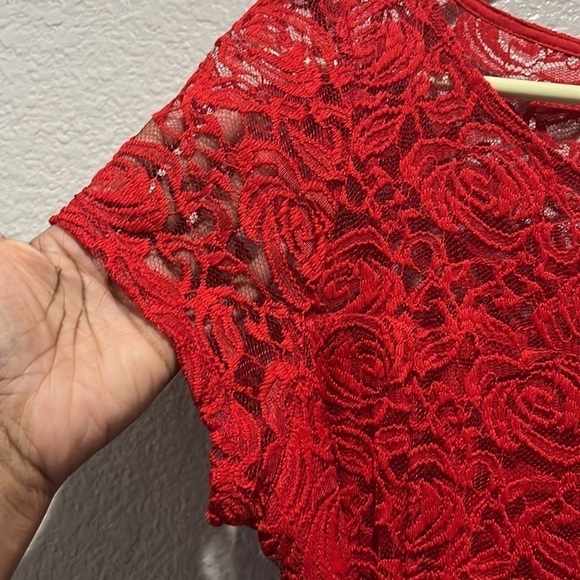 Perceptions New York Red lace dress Elegant Short Sleeve Size XL Formal Wedding - Picture 5 of 9